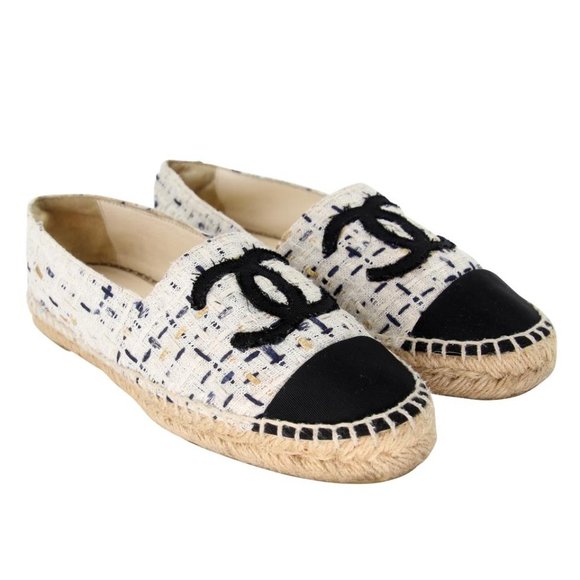 Chanel Espadrille 37 Tweed Leather Cap Toe Cc Flats CC-0707N-0008 - Picture 4 of 10